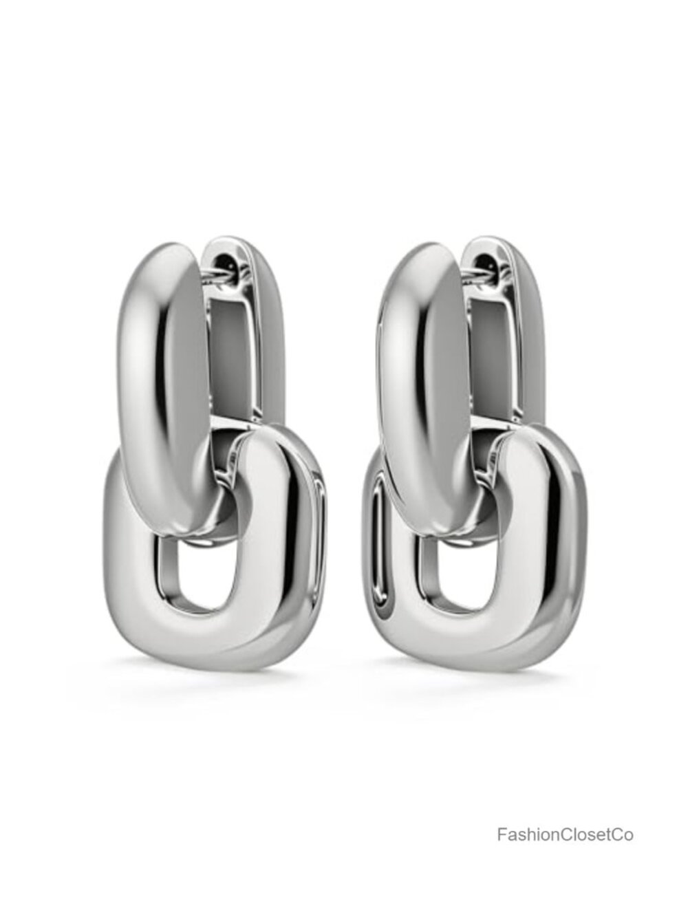Mixed Metal Square Paperclip Link Two Tone Hoop Earrings